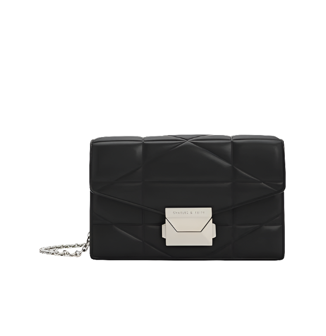 Blanche Chevron Chain-Strap Clutch - Noir