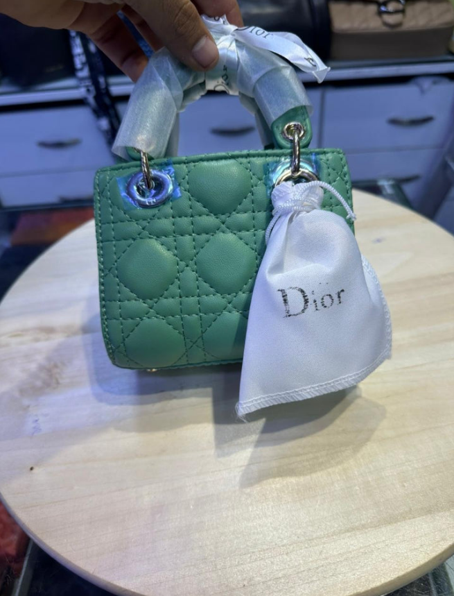 Di*r Green Cannage Micro Lady Dior Bag