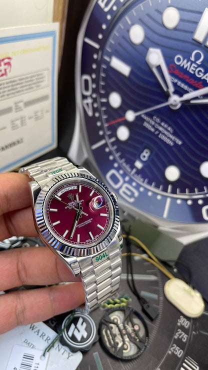 RLX Day-Date 36 Cherry Red Dial Platinum