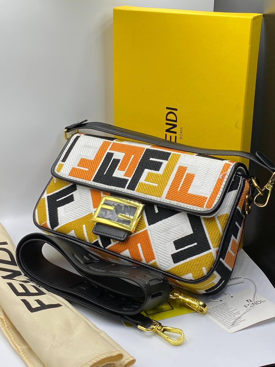 Fêndï Medium Baguette Bag In FF Motif Canvas Multicolor