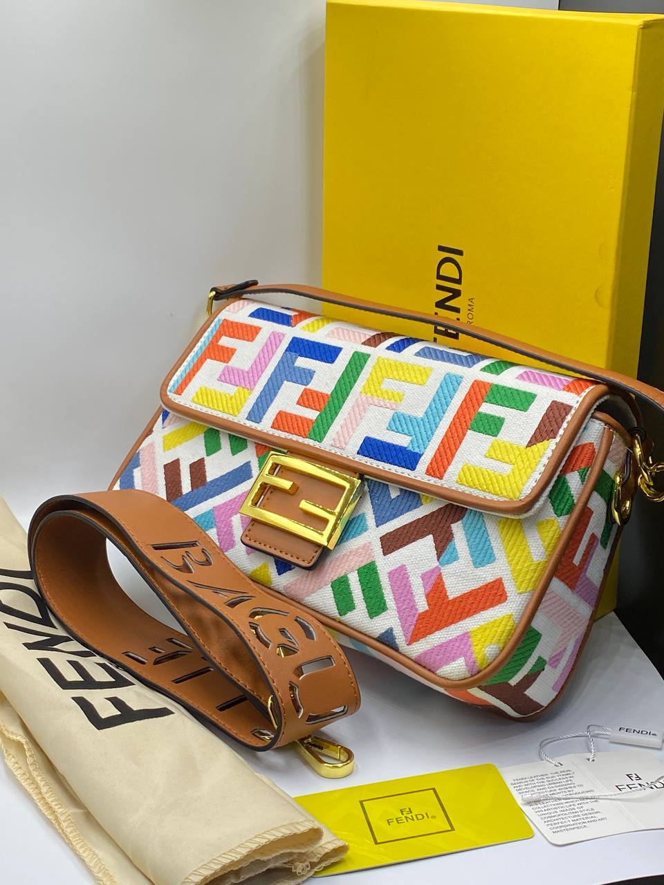 Fêndï Medium Baguette Bag In FF Motif Canvas Multicolor