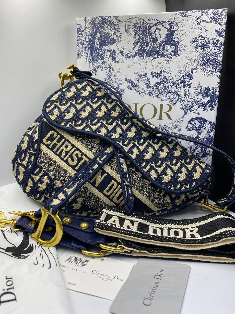Di*r NEUF SAC A MAIN DI*R SADDLE TOILE OBLIQUE BLEU PORTE EPAULE CANVAS BAG Bleu Marine