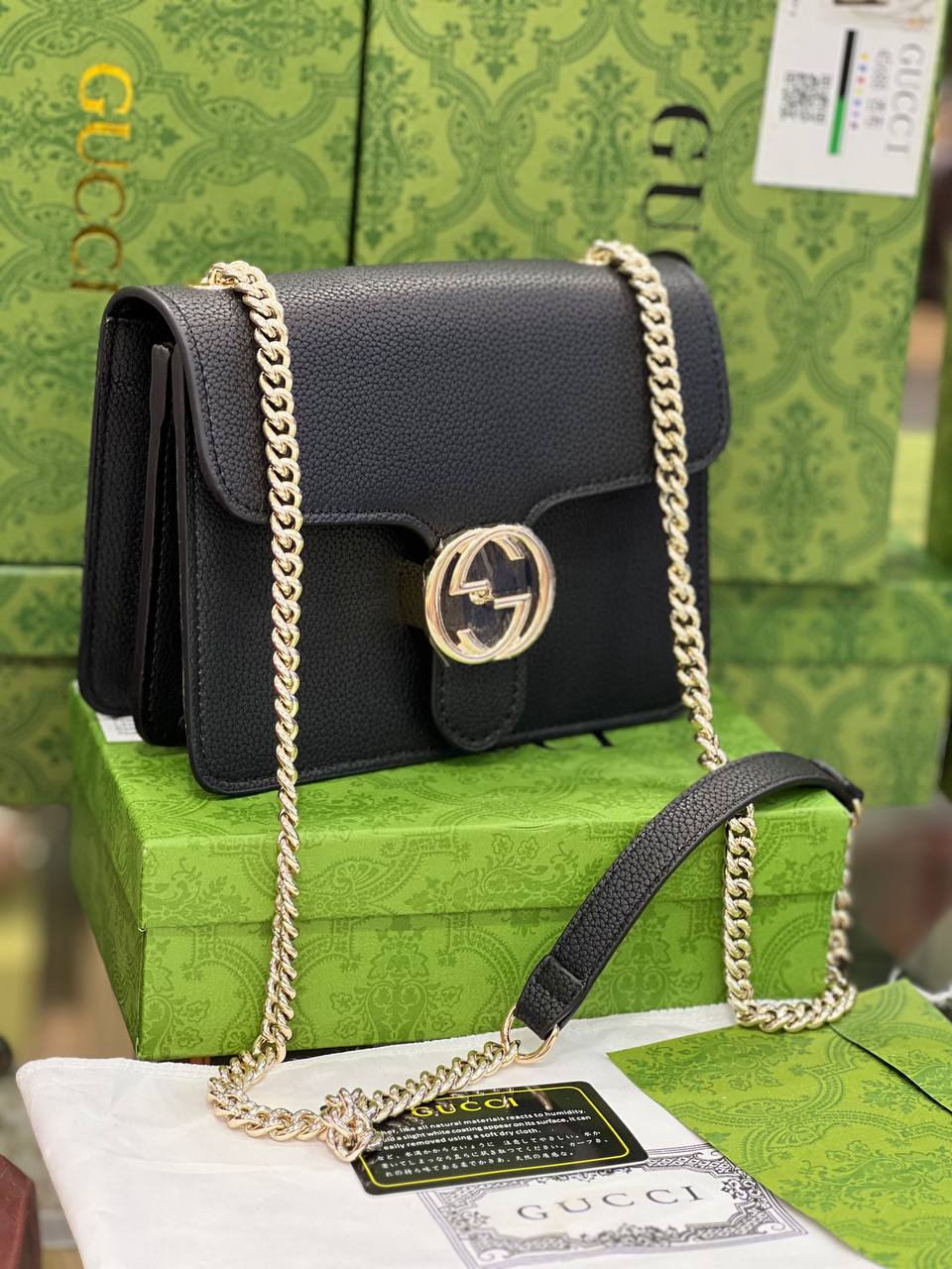 GG Borsa a Mano Nera Donna Pelle Dollar Calf Logo Mod.