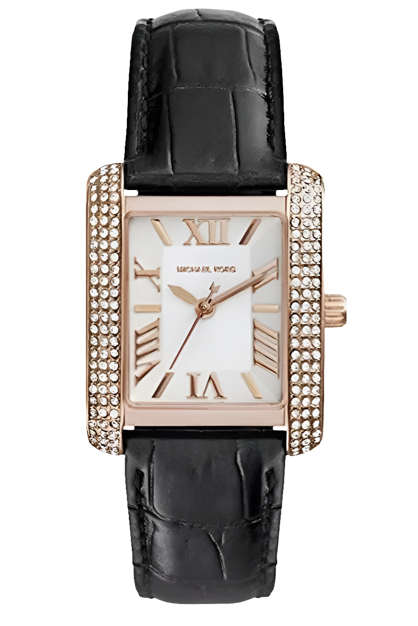 Montre Emery de Mich@el Kors à trois aiguilles, en cuir, Noir, MK2982