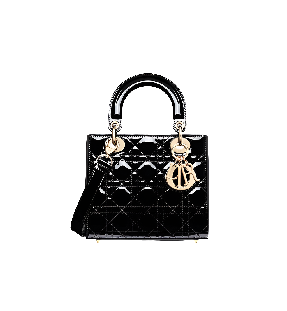 Sac Ladÿ Diôr Small
de veau Cannage verni noir