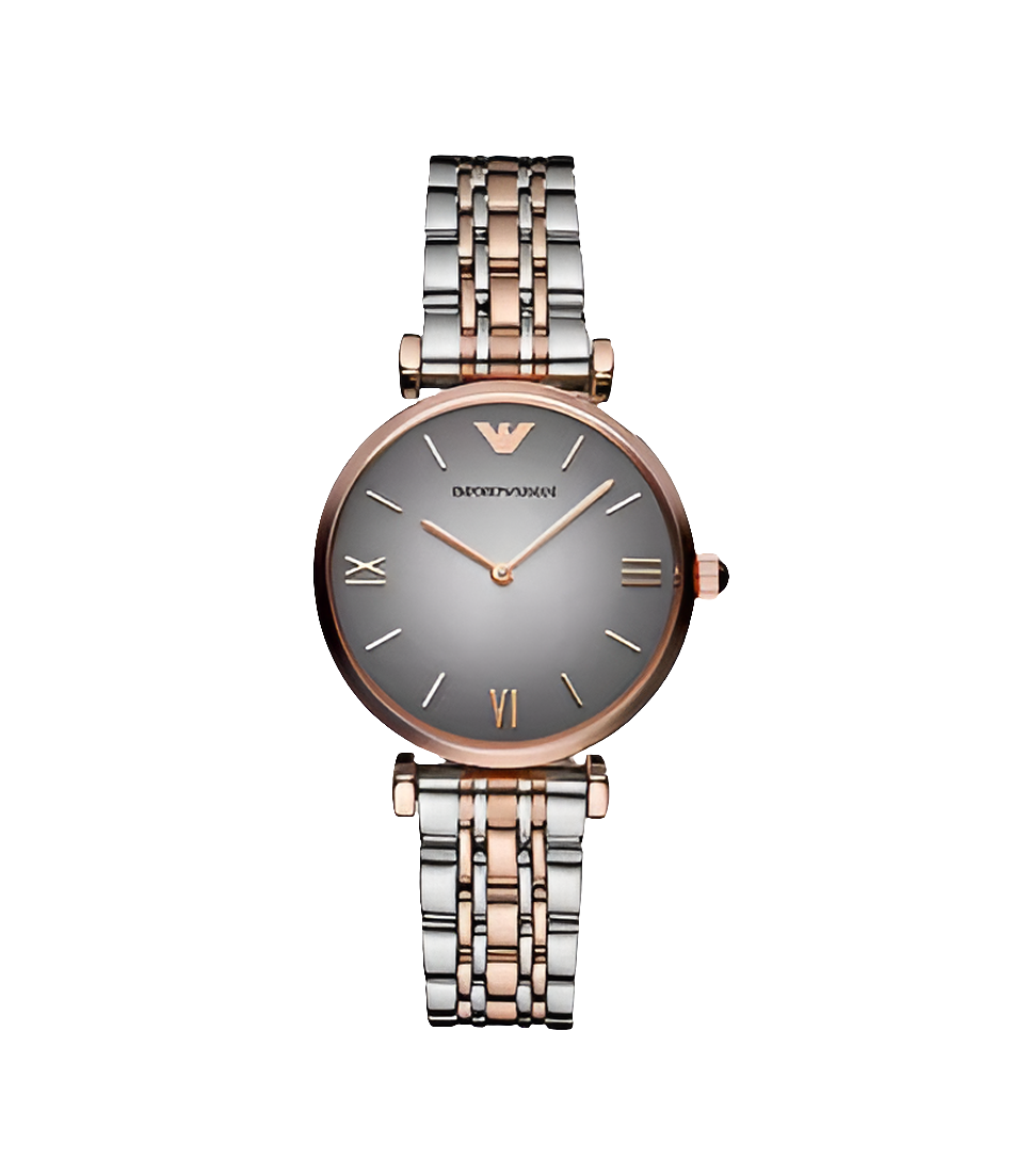 Montre Emporio Armani à deux aiguilles en acier inoxydable, bicolore, pour femme