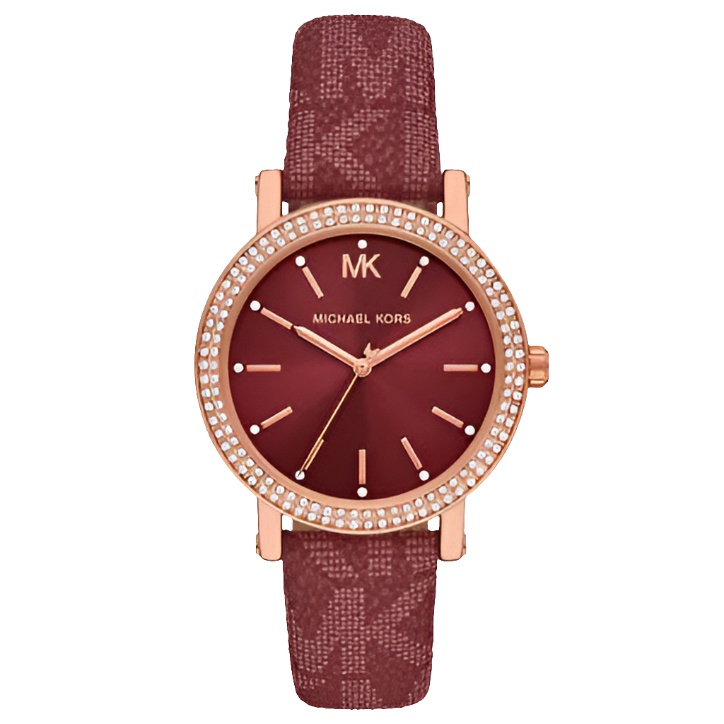 Montre Mich@el Kors Curie pour femme, cadran rouge et bracelet en cuir rouge, cristaux - MKO1025