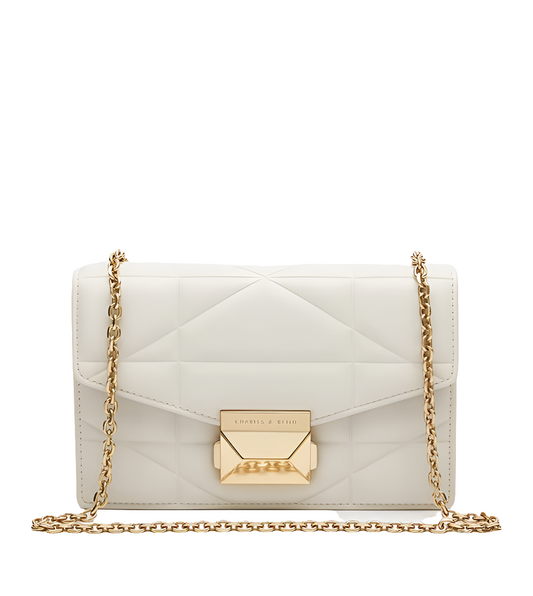 Blanche Chevron Chain-Strap Clutch - White