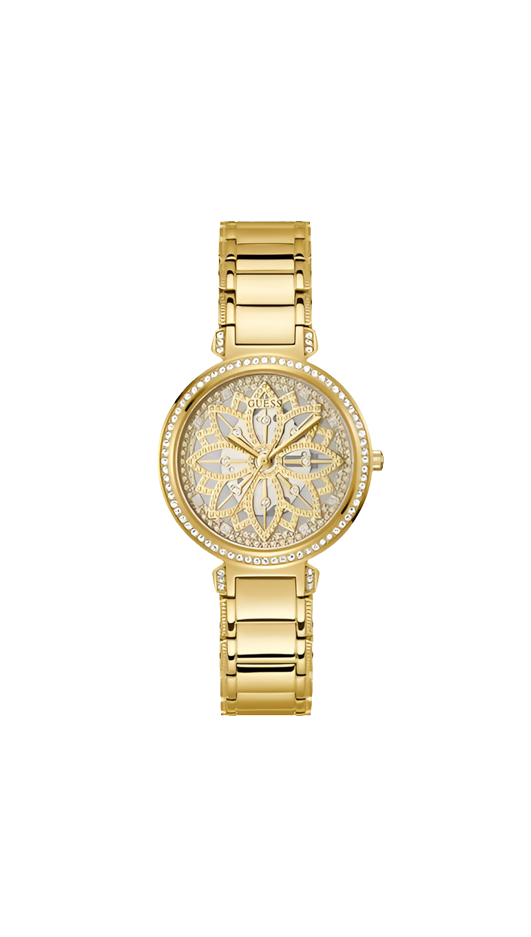 Gûess US Montre analogique pour femme Motif floral Doré