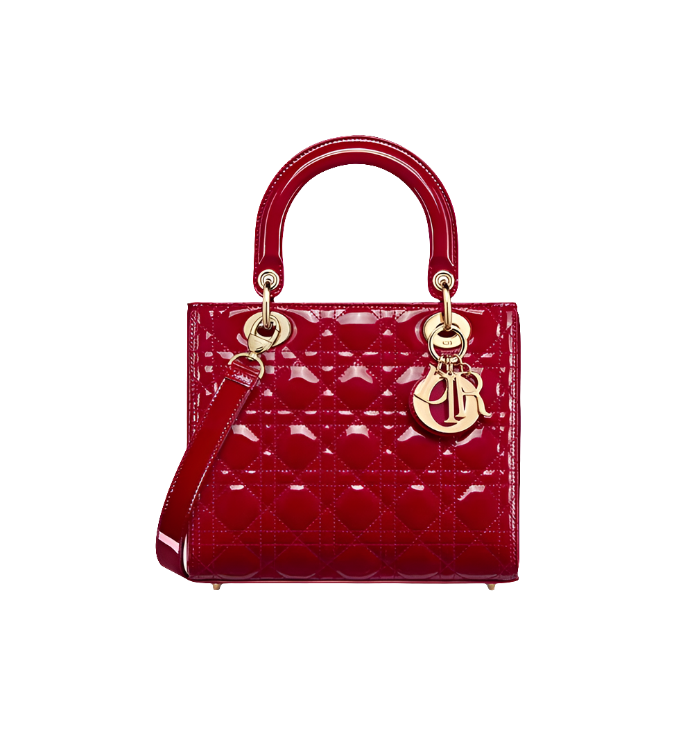 Sac Ladÿ Diôr Medium
de veau Cannage verni rouge cerise