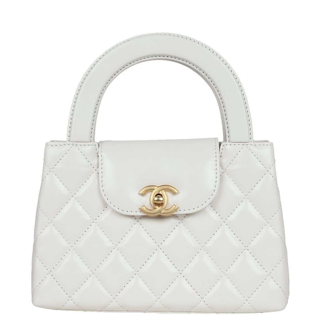 Petit sac cabas Ch@nel Kelly  de veau vieilli blanc brillant