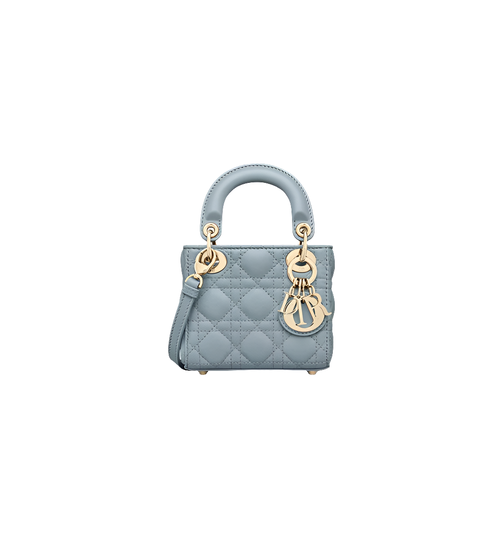 Micro sac Ladÿ Diôr 
d'agneau Cannage couleur cloud blue