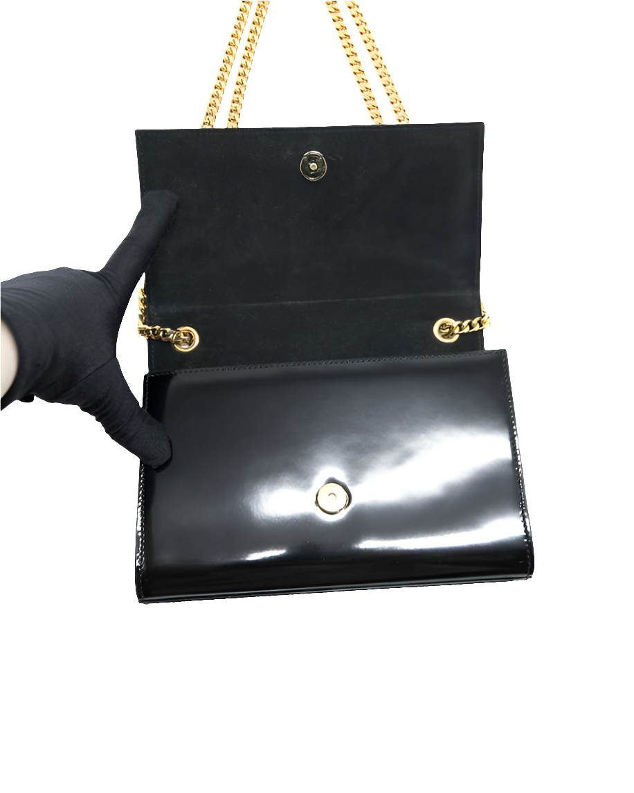 Sac à rabat Kate de S@int L@urent verni noir GHW