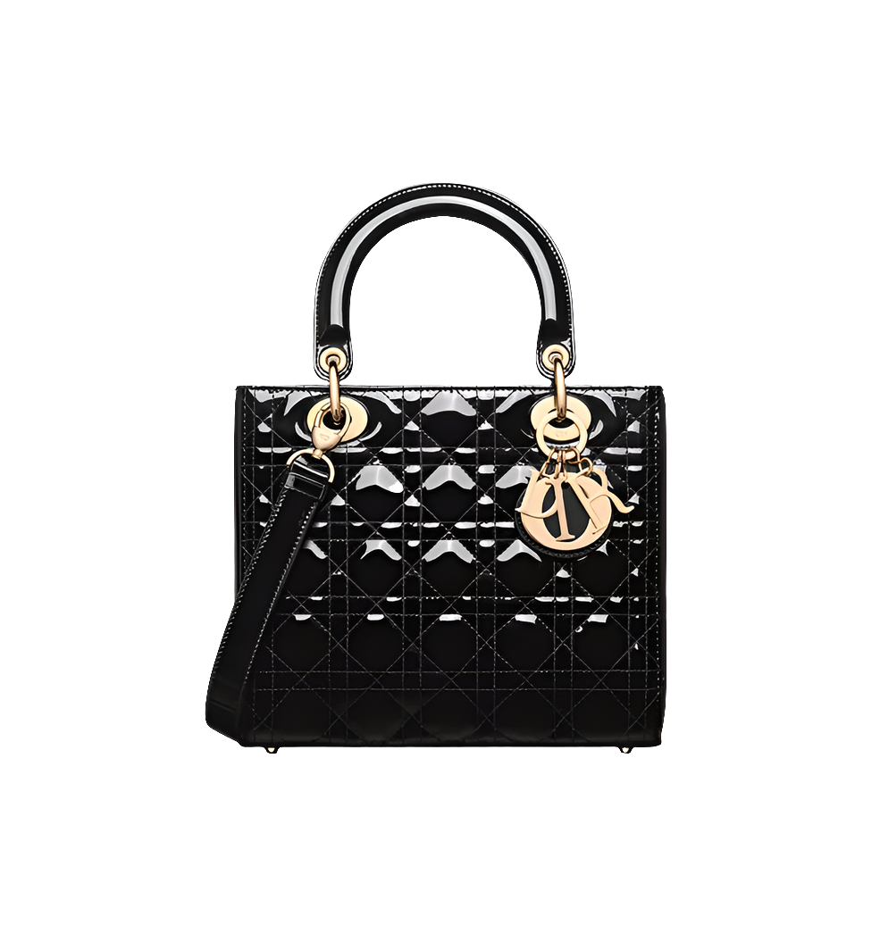 Sac Ladÿ Diôr Medium
de veau Cannage verni noir