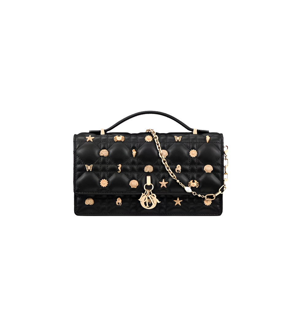 Mini sac My Diôr 
d'agneau Cannage noir et studs dorés Dior Cabinet de Curiosités