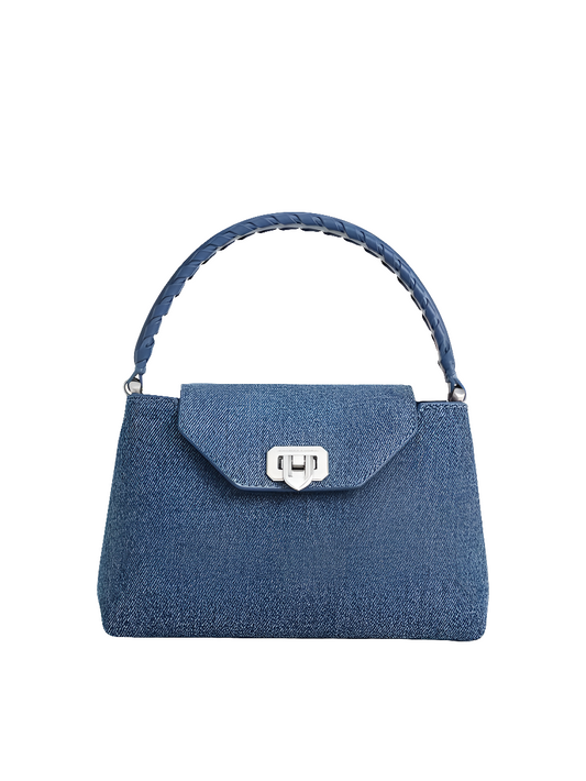 Arwen Denim Braided-Strap Top Handle Bag - Denim Blue