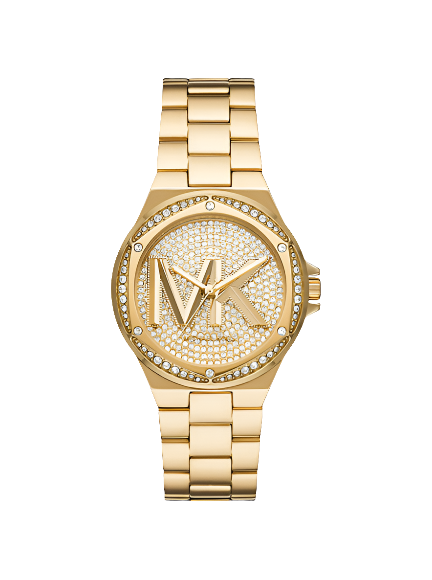 Mich@el Kors
Montre à logo Lennox dorée à pierres pavées et logo