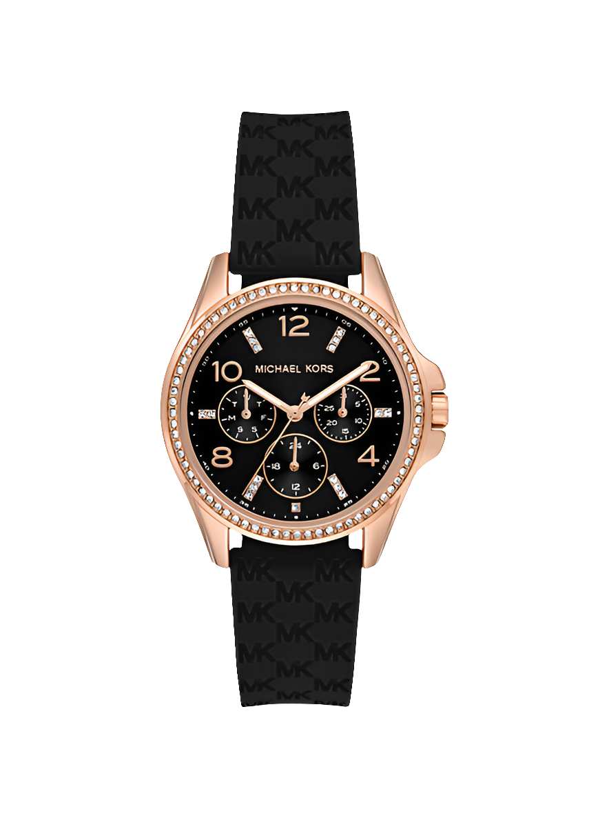 MK Outlet
Montre Pilot miniature de ton or rose en silicone à pavé et à logo