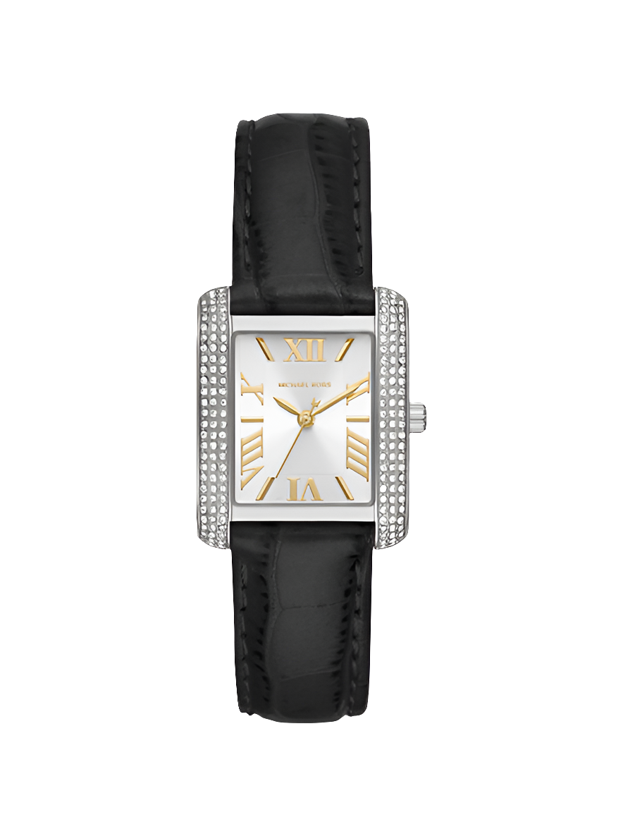Mich@el Kors
Montre Emery miniature argentée à pavé et à bracelet en cuir