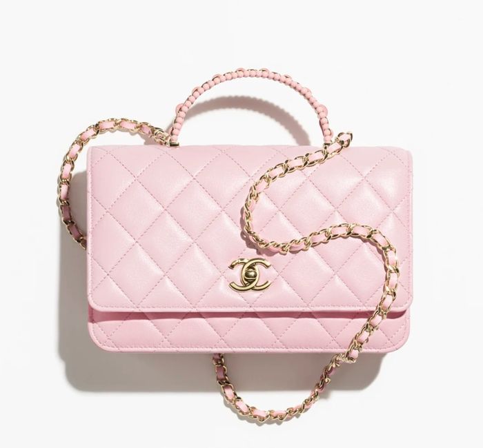 CH@NEL Mignon en rose  Portefeuille à chaîne CH@NEL avec poignée supérieure