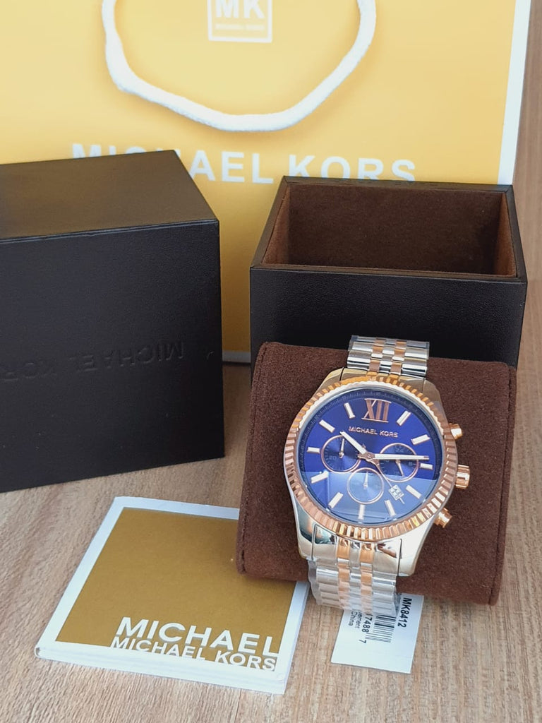 Mich@el Kors Lexington Montre à cadran bleu et bracelet en acier bicolore pour homme - MK8412