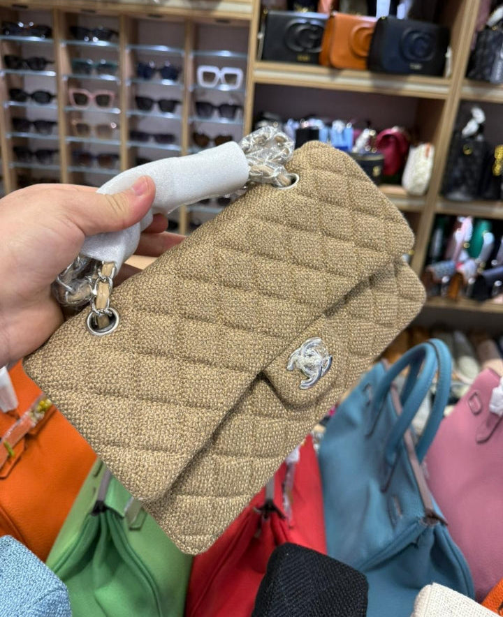 Ch@nel Sac Ch@nel Classique Moyen à Flap - Denim Trompe-l'œil | Fermoirs en Or Champagne