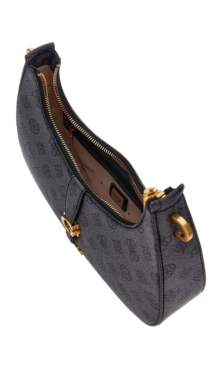 Guess Sac porté épaule Kuba zippé sur le dessus – Motif logo gris anthracite