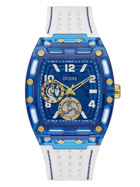 GUESS Mens White Blue Multi-function Watch