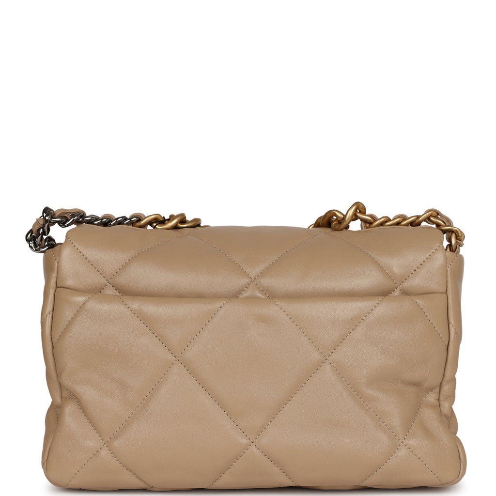 Ch@nel Large 19 Flap Bag Dark Beige Lambskin Mixed Hardware