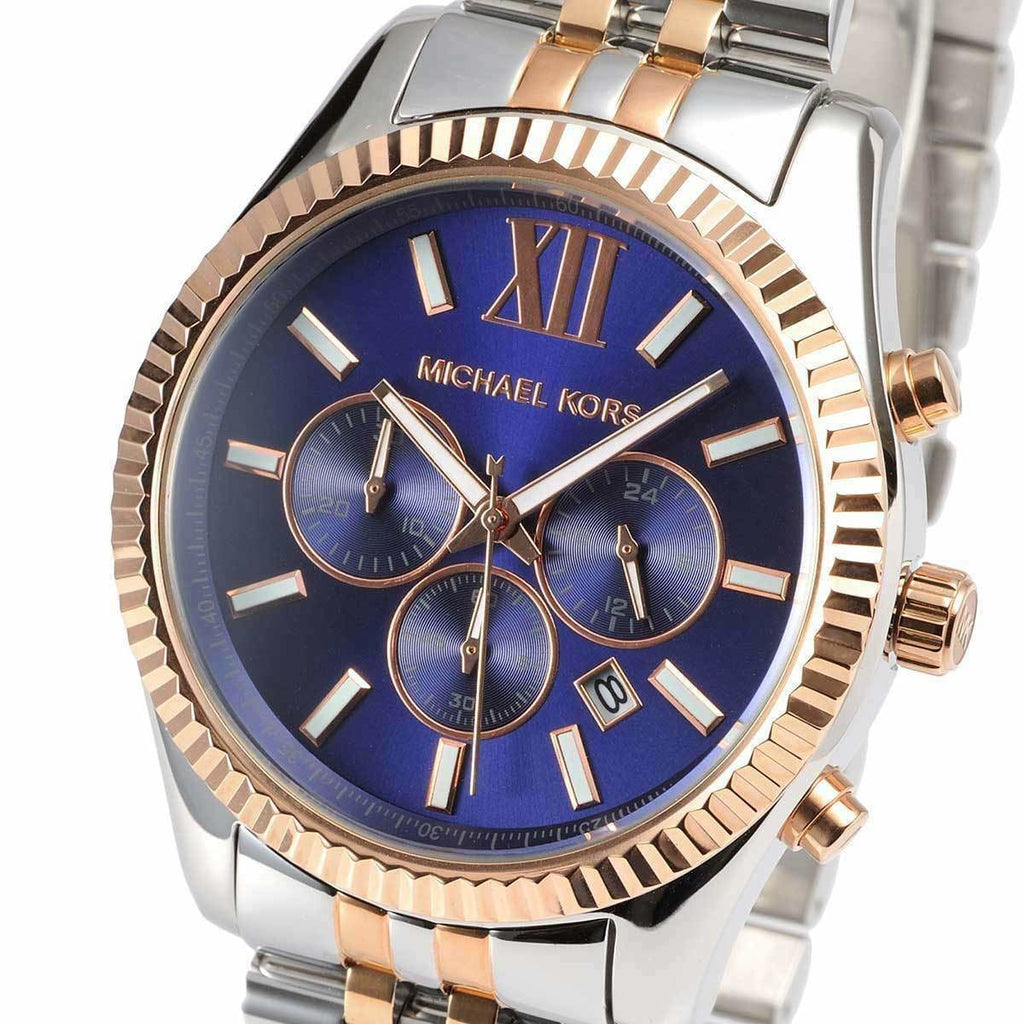 Mich@el Kors Lexington Montre à cadran bleu et bracelet en acier bicolore pour homme - MK8412