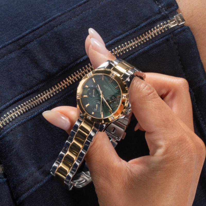 Montre Gûess Mist analogique à cadran vert et bracelet en acier bicolore pour femme - GW0723L1