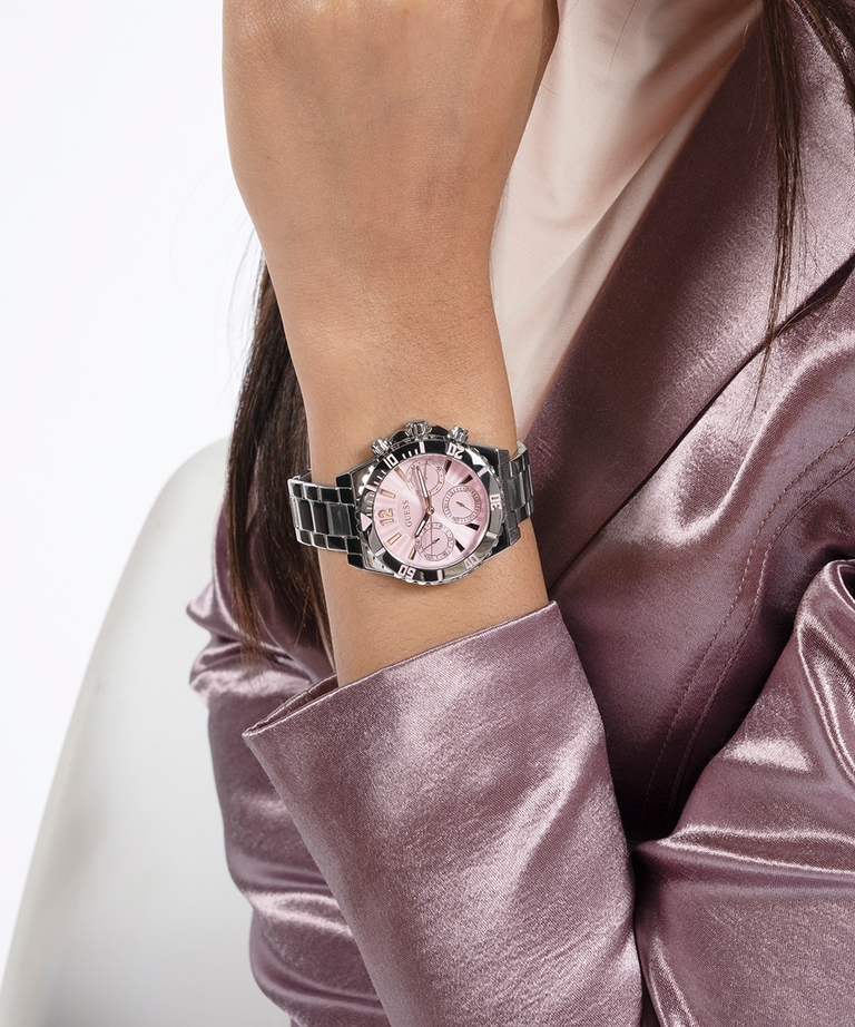 GÛESS Ladies Silver Tone Multi-function Watch