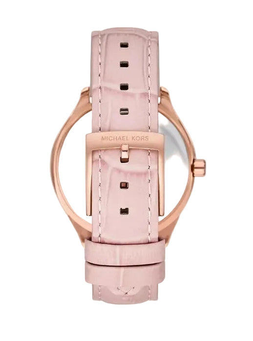 MK Montre Sage pavée de cristaux et de couleur or rose, avec bracelet en cuir gaufré effet crocodile