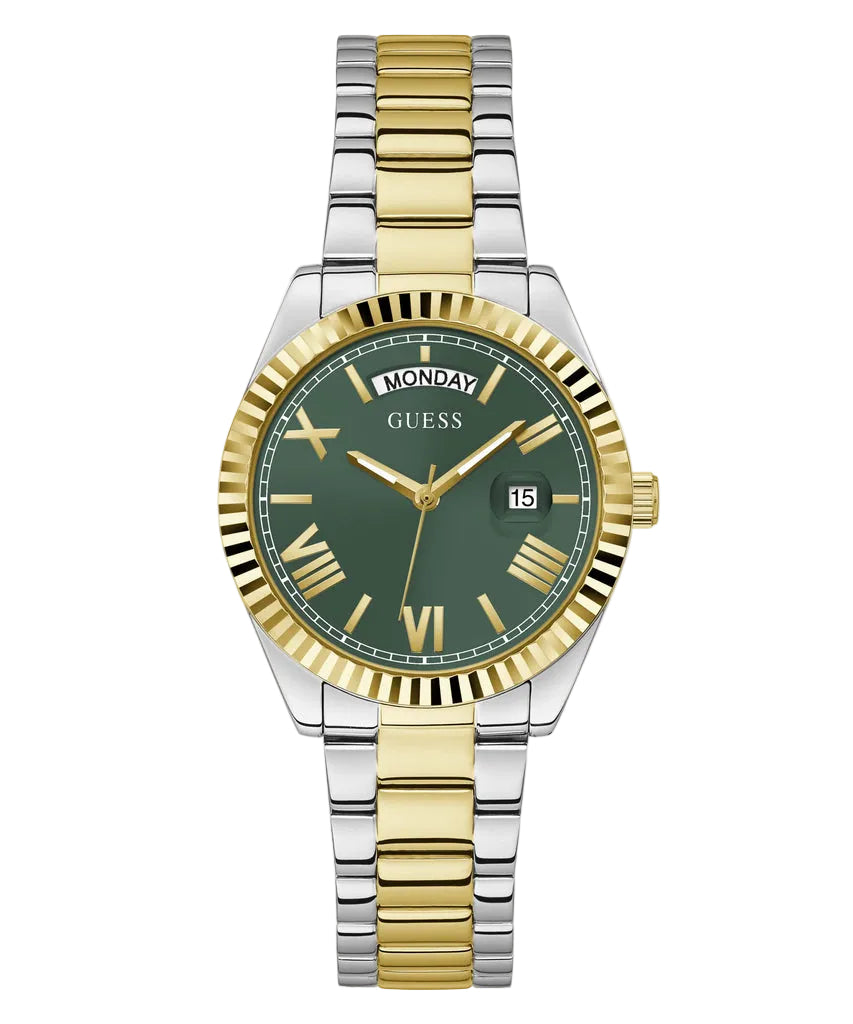 Montre Guess Luna à quartz avec cadran vert et bracelet en acier bicolore pour femme - GW0308L5