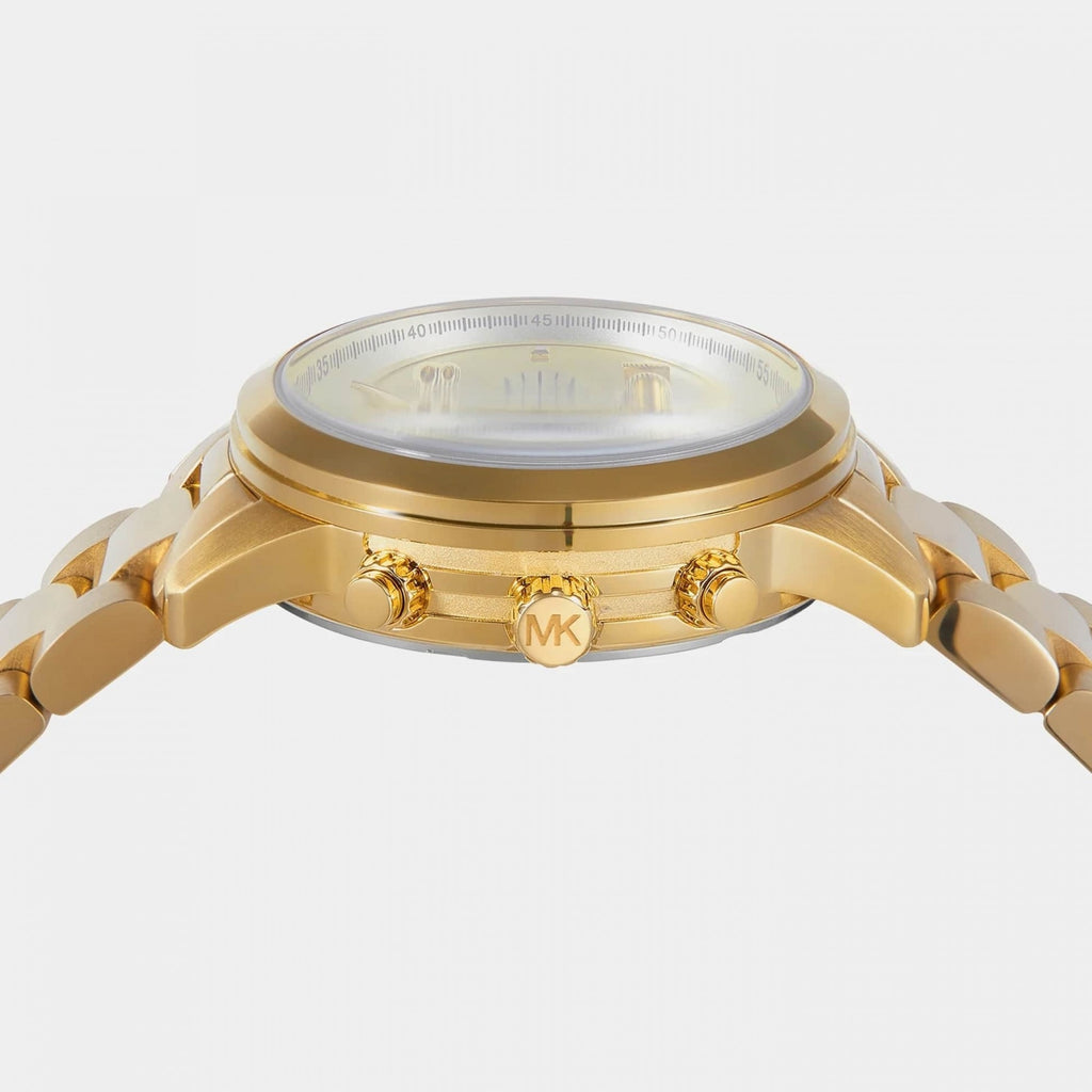 Montre chronographe analogique Mich@el Kors Runway avec cadran doré et bracelet en acier doré pour femme - MK7452