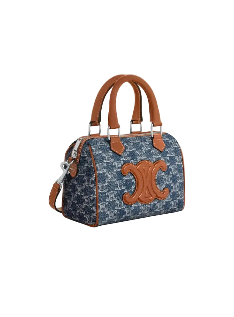 Cèlïnê Small Boston en cuir Triomphe Denim