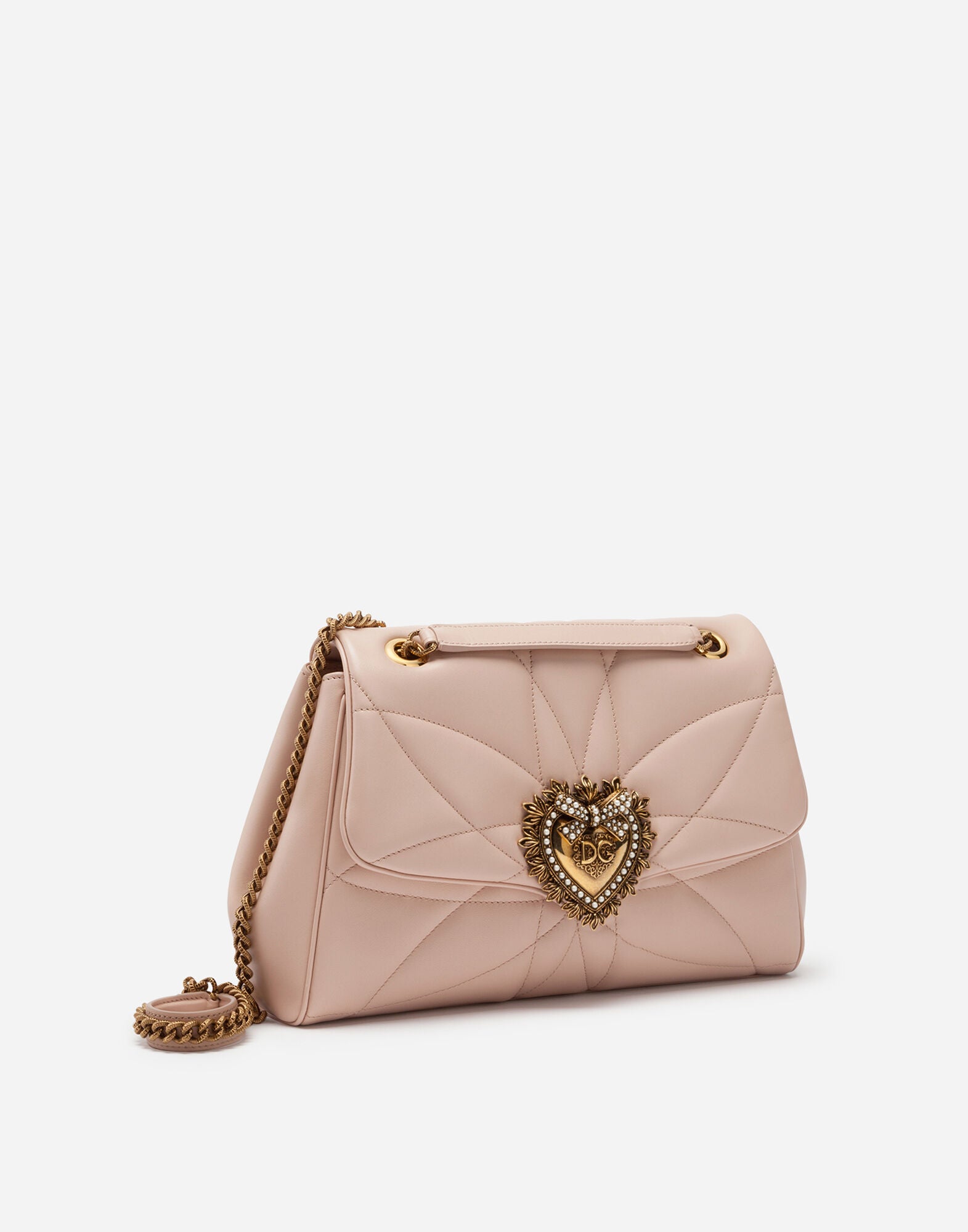 DG sac bandoulière moyen DEVOTION DG Logo Pearl Heart Rose bebe