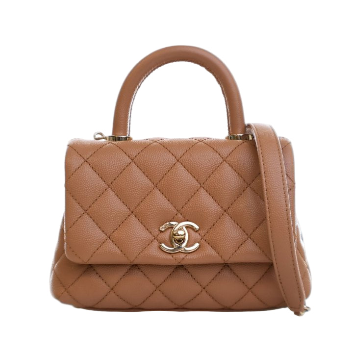 Ch@nel Sac Chanel Mini caviar marron avec poignée Coco