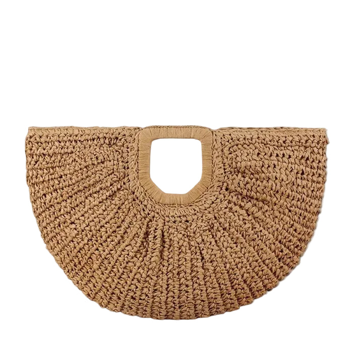 YSL Grand sac à main demi-lune en paille Naïa