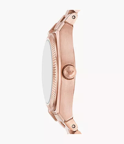 Montre Empôriô Armani à trois aiguilles avec date, en acier inoxydable, doré rose
