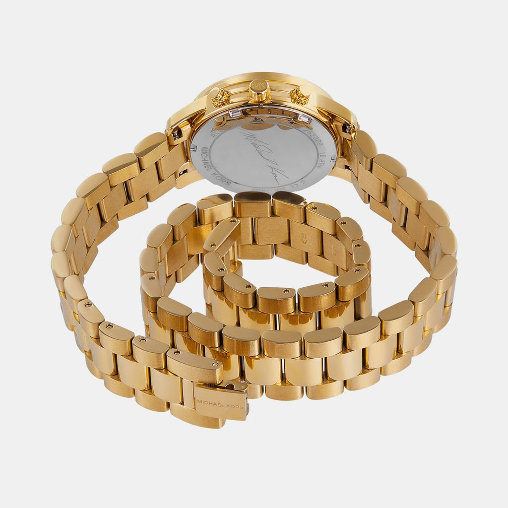 Montre chronographe analogique Mich@el Kors Runway avec cadran doré et bracelet en acier doré pour femme - MK7452
