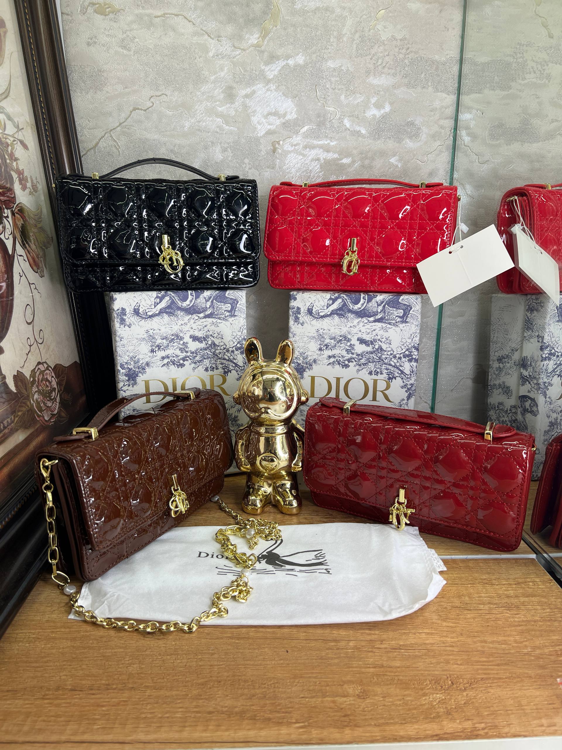 Mini sac My Diôr Cannage verni noir