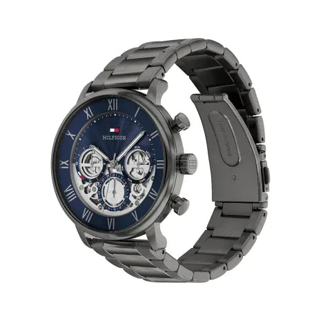 Montre à quartz multifonction en acier inoxydable avec cadran squeletté