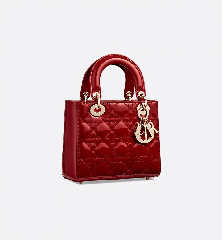 Sac Ladÿ Diôr Small de veau Cannage verni rouge cerise
