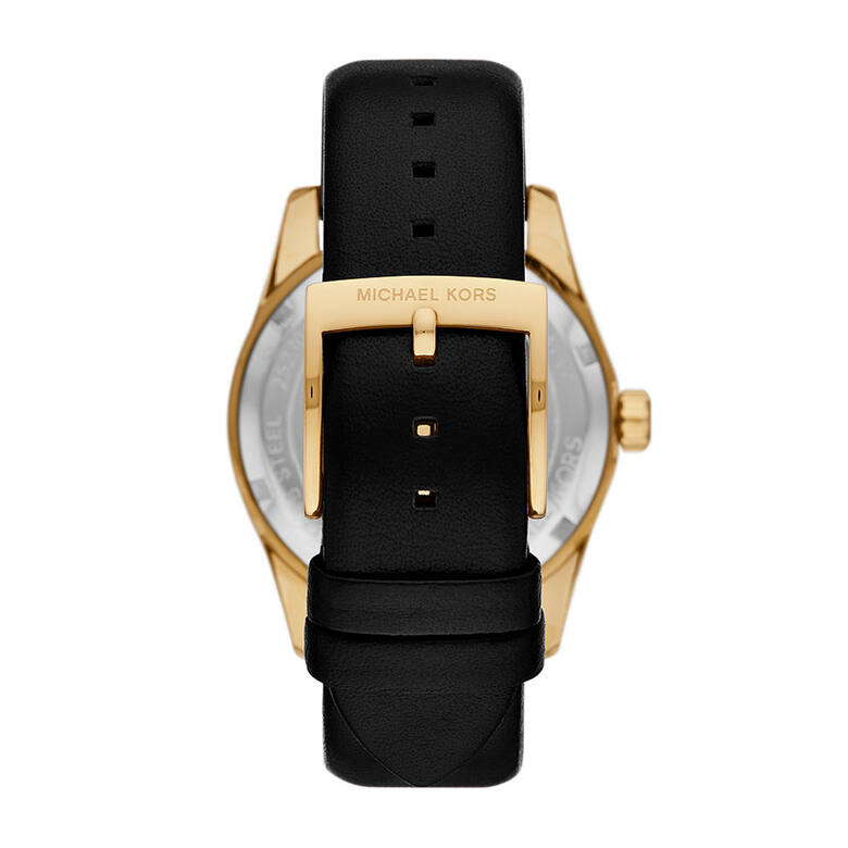 Montre à trois aiguilles en cuir noir Lexington Michael Kors