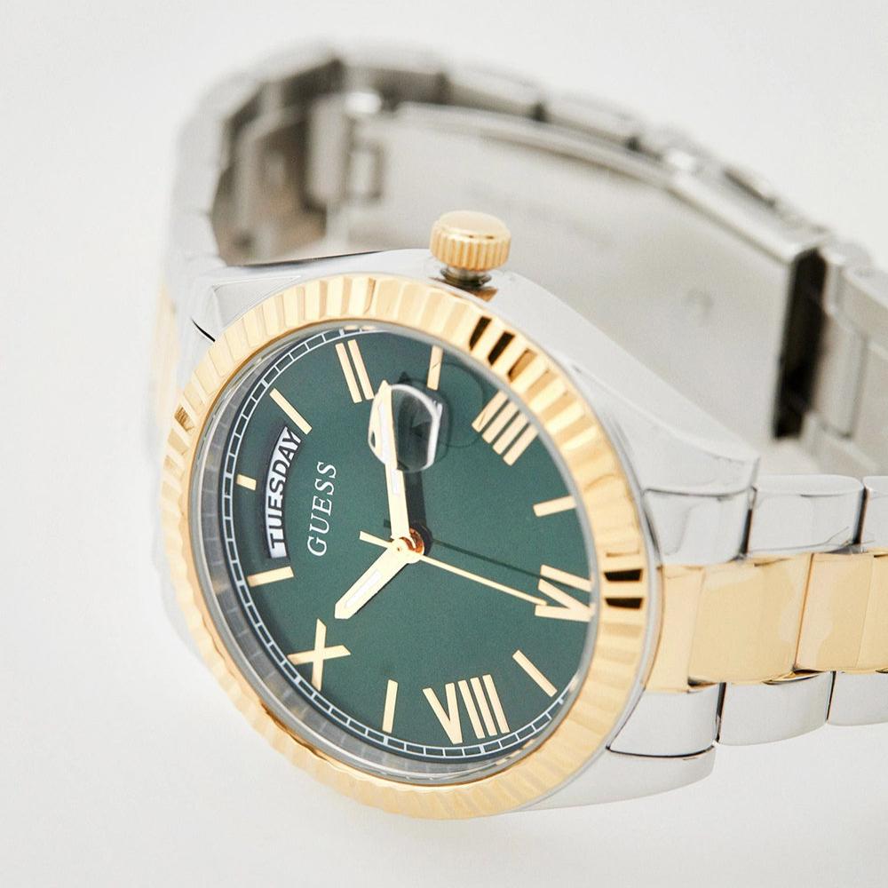Montre Guess Luna à quartz avec cadran vert et bracelet en acier bicolore pour femme - GW0308L5