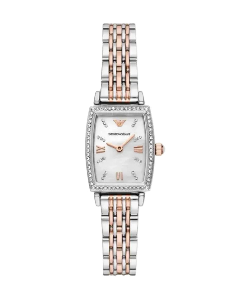 Montre Femme Emporio Armani AR11519 Bicolore Or Rose Cristaux Rectangulaire 26mm