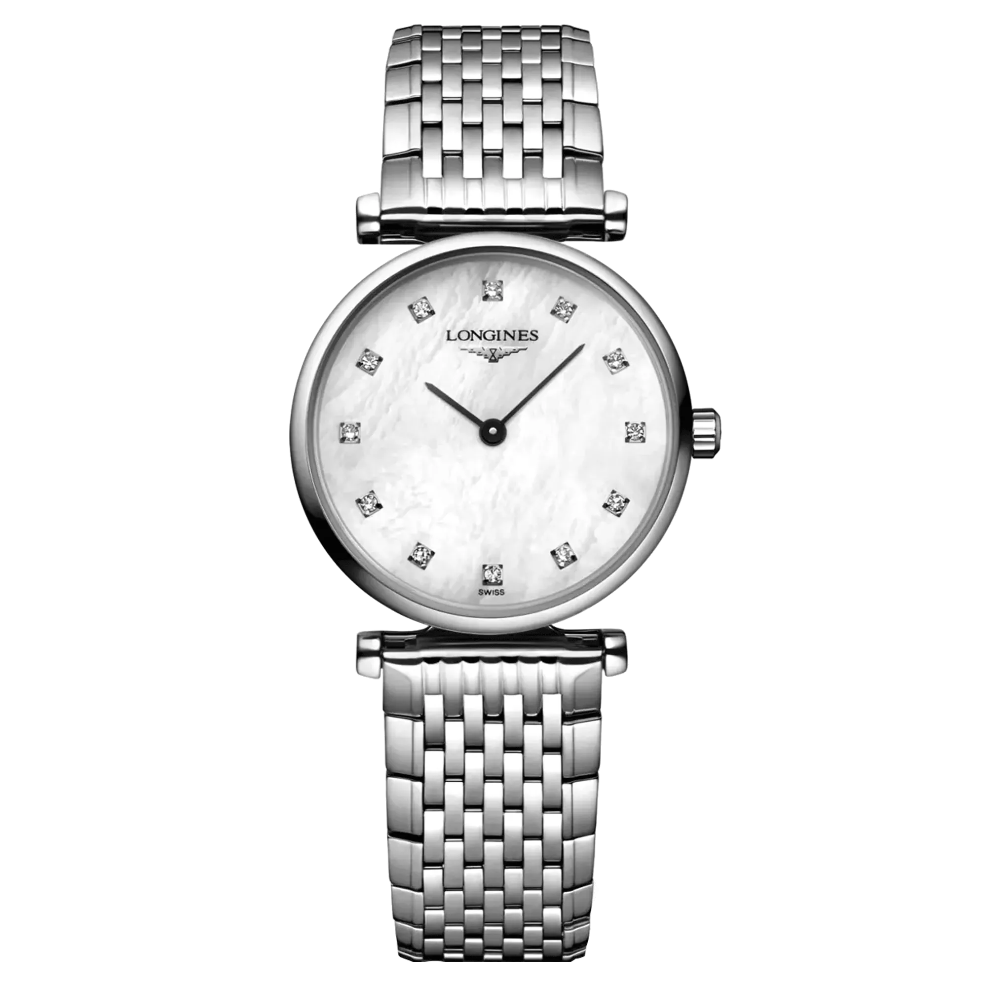 Montre Longines La Grande Classique quartz cadran nacre index diamants bracelet acier 24 mm