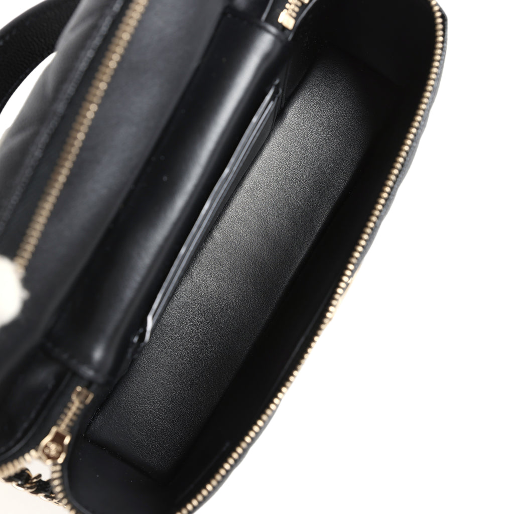 Sac à main long Ch@nel CC avec poignée supérieure et chaîne,caviar noir et finitions or clair