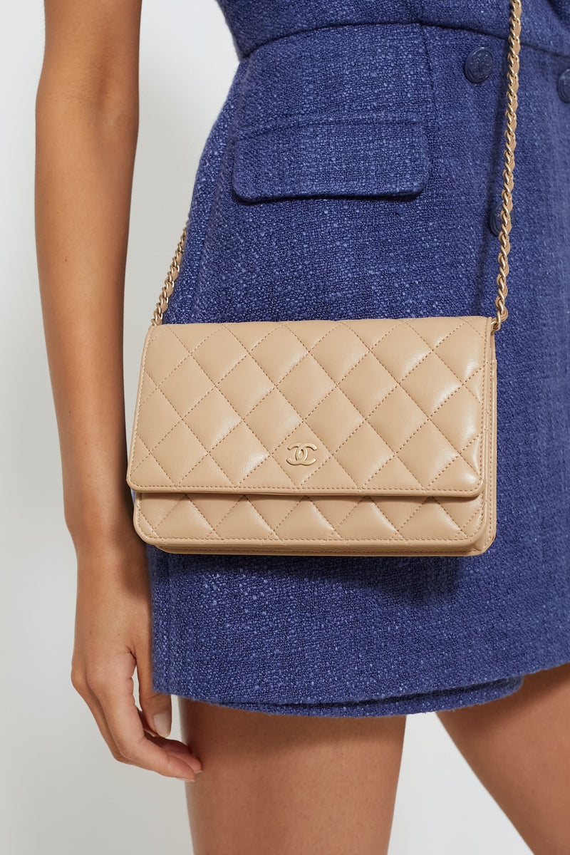Ch@nel Portefeuille Classic « Wallet on Chain »beige matelassé